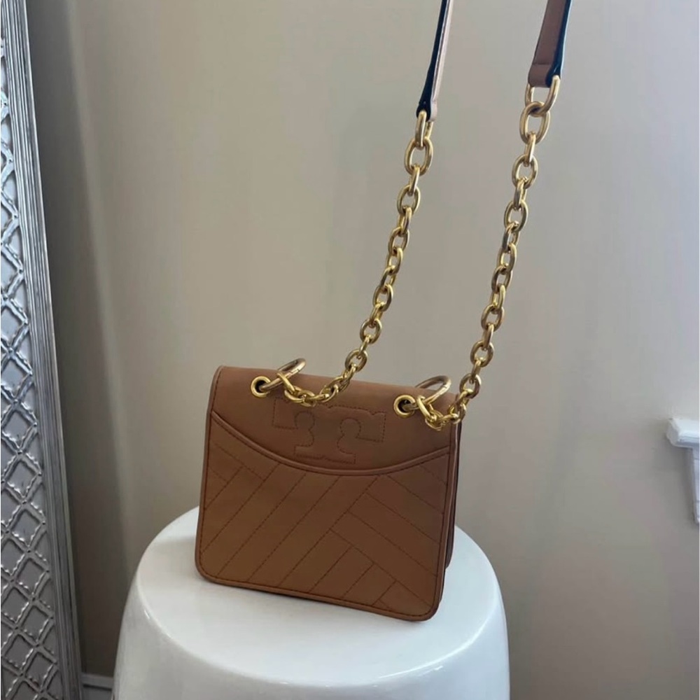 Tory Burch Brown and Gold Quilted Crossbody Bag